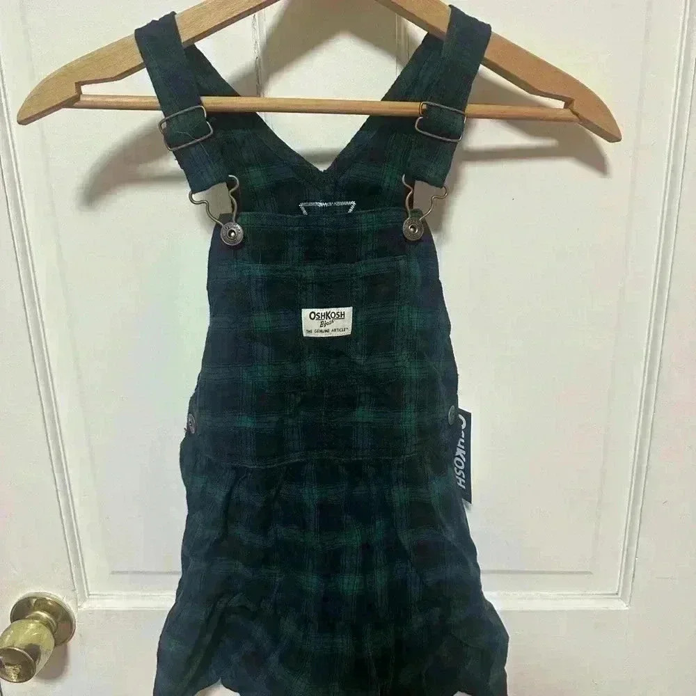 NWT Oshkosh B’gosh Baby Allover Green Plaid Print Jumper Dress (Discontinued) 5T